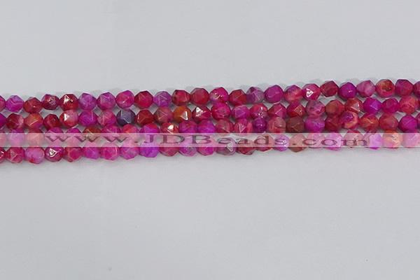 CAG9951 15.5 inches 6mm faceted nuggets fuchsia crazy lace agate beads