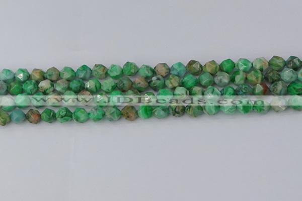 CAG9963 15.5 inches 6mm faceted nuggets green crazy lace agate beads