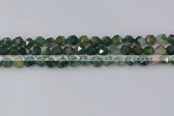 CAG9970 15.5 inches 8mm faceted nuggets moss agate beads