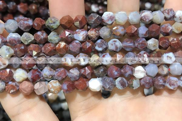 CAG9987 15.5 inches 6mm faceted nuggets red lightning agate beads