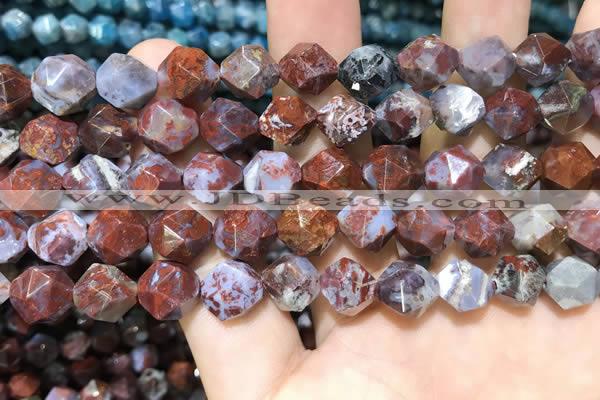 CAG9989 15.5 inches 10mm faceted nuggets red lightning agate beads