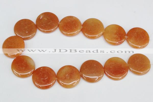 CAJ168 15.5 inches 30mm flat round red aventurine jade beads