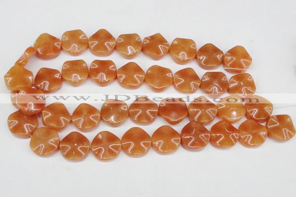 CAJ171 15.5 inches 20mm wavy coin red aventurine jade beads