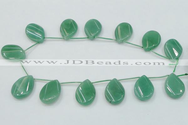 CAJ62 Top-drilled 22*30mm twisted teadrop green aventurine jade beads