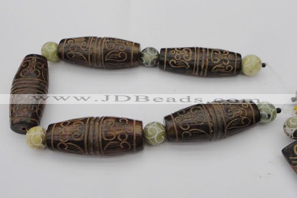 CAL05 14.5 inches 25*60mm carved drum agalmatolite beads