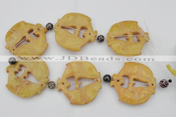 CAL29 14.5 inches 54*56mm carved fish agalmatolite beads