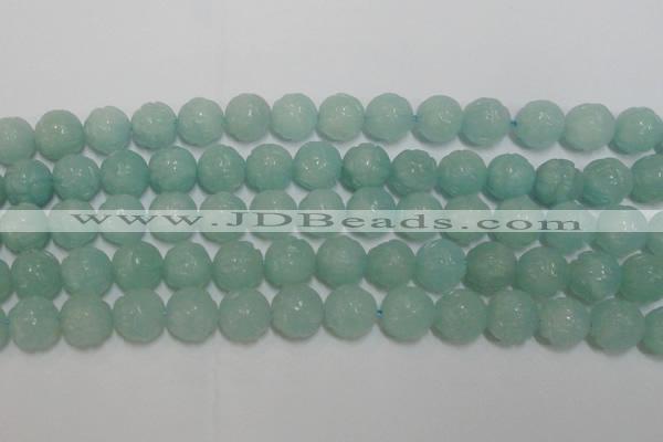 CAM1125 15.5 inches 14mm carved round amazonite beads wholesale