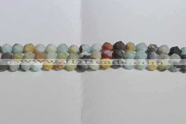 CAM1488 15.5 inches 8mm faceted nuggets matte black amazonite beads