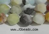 CAM1489 15.5 inches 10mm faceted nuggets matte black amazonite beads