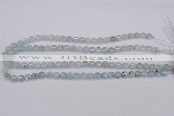 CAQ156 15.5 inches 8mm flat round natural aquamarine beads