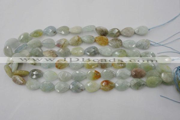 CAQ378 15.5 inches 13*18mm faceted flat teardrop natural aquamarine beads