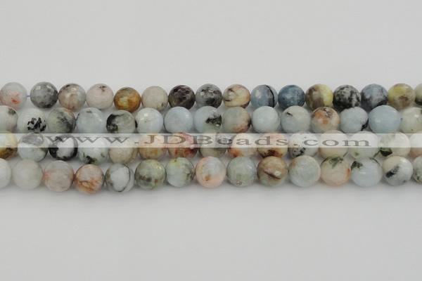 CAQ424 15.5 inches 14mm faceted round natural aquamarine beads