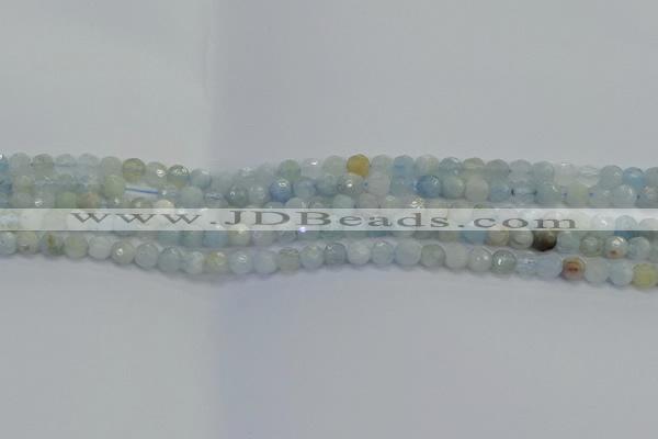 CAQ551 15.5 inches 4mm faceted round natural aquamarine beads