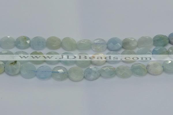 CAQ570 15.5 inches 11mm faceted coin natural aquamarine beads