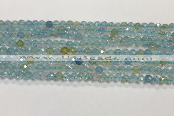 CAQ883 15.5 inches 3.5mm faceted round tiny aquamarine beads