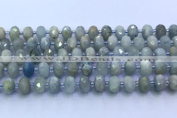 CAQ965 15 inches 6*10mm faceted rondelle aquamarine beads