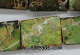 CAT142 18*25mm twisted rectangle dyed natural aqua terra jasper beads