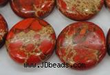 CAT195 15.5 inches 25mm flat round dyed natural aqua terra jasper beads