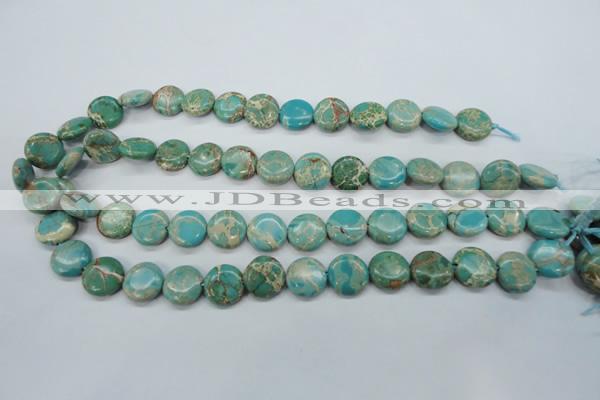 CAT84 15.5 inches 14mm flat round dyed natural aqua terra jasper beads