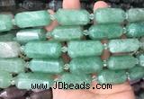 CBBS11 15 inches 11*25mm - 14*28mm hexahedral prism green strawberry quartz beads