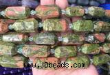 CBBS22 15 inches 11*25mm - 14*28mm hexahedral prism unakite beads