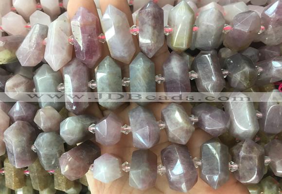 CBBS32 15 inches 12*25mm - 14*28mm hexahedral prism rose quartz beads