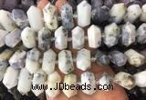 CBBS43 15 inches 12*25mm - 14*28mm hexahedral prism white opal beads