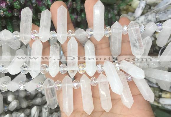 CBBS55 15 inches 8*30mm - 9*33mm hexahedral prism white crystal beads