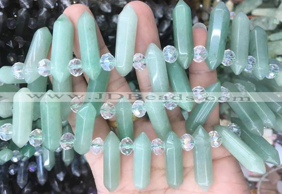 CBBS56 15 inches 8*30mm - 9*33mm hexahedral prism green aventurine beads