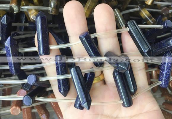 CBBS93 15 inches 8*30mm - 8*32mm hexahedral prism blue sandstone beads