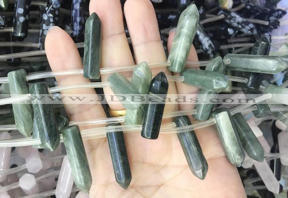 CBBS96 15 inches 8*30mm - 8*32mm hexahedral prism green rabbit hair beads