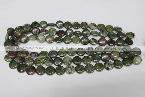 CBG35 15.5 inches 14mm flat round bronze green gemstone beads