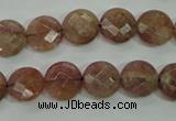 CBQ241 15.5 inches 10mm faceted coin strawberry quartz beads