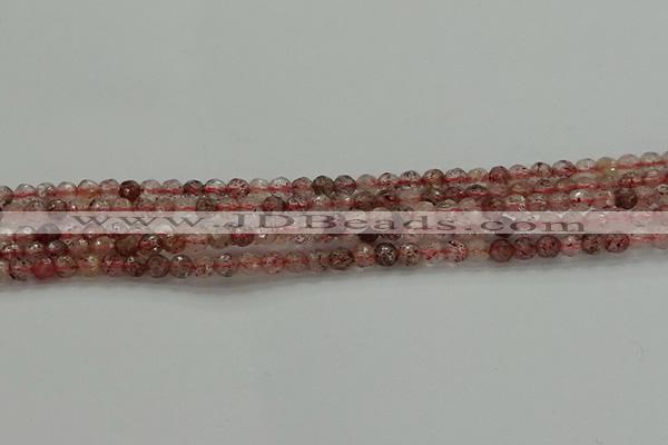 CBQ320 15.5 inches 4mm faceted round strawberry quartz beads