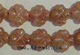 CBQ37 15.5 inches 15mm carved flower strawberry quartz beads