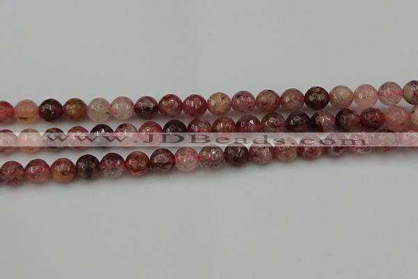 CBQ412 15.5 inches 8mm faceted round strawberry quartz beads