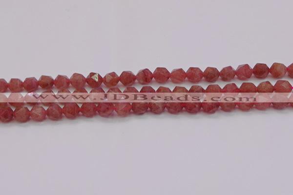 CBQ432 15.5 inches 8mm faceted nuggets strawberry quartz beads