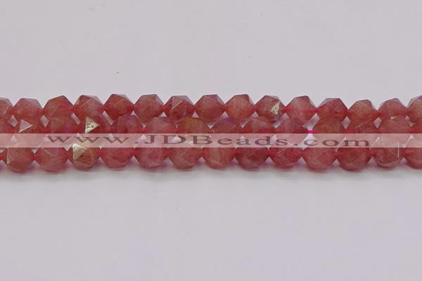 CBQ434 15.5 inches 12mm faceted nuggets strawberry quartz beads