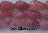 CBQ453 15.5 inches 10*14mm faceted teardrop strawberry quartz beads