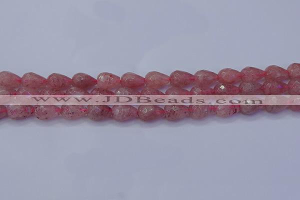 CBQ453 15.5 inches 10*14mm faceted teardrop strawberry quartz beads