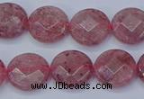 CBQ459 15.5 inches 10mm faceted coin strawberry quartz beads