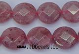 CBQ460 15.5 inches 12mm faceted coin strawberry quartz beads