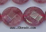 CBQ464 15.5 inches 20mm faceted coin strawberry quartz beads