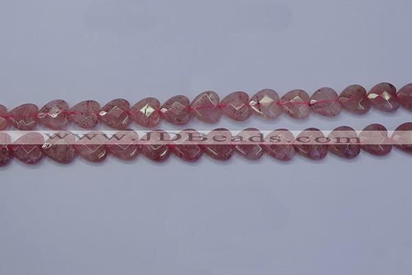 CBQ468 15.5 inches 10mm faceted heart strawberry quartz beads