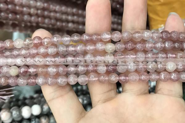 CBQ571 15.5 inches 6mm faceted round strawberry quartz beads