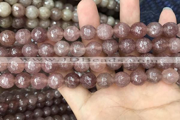 CBQ574 15.5 inches 12mm faceted round strawberry quartz beads