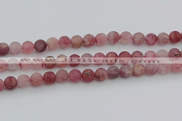 CBQ663 15.5 inches 12mm round matte strawberry quartz beads