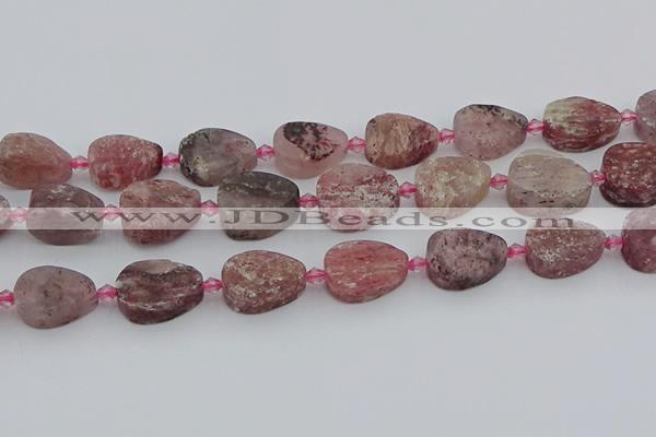 CBQ671 15.5 inches 13*18mm flat teardrop matte strawberry quartz beads