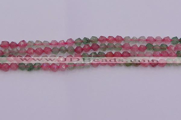 CBQ681 15.5 inches 6mm faceted nuggets mixed strawberry quartz beads