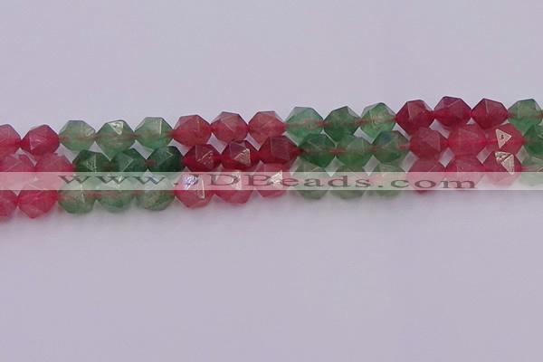 CBQ683 15.5 inches 10mm faceted nuggets mixed strawberry quartz beads